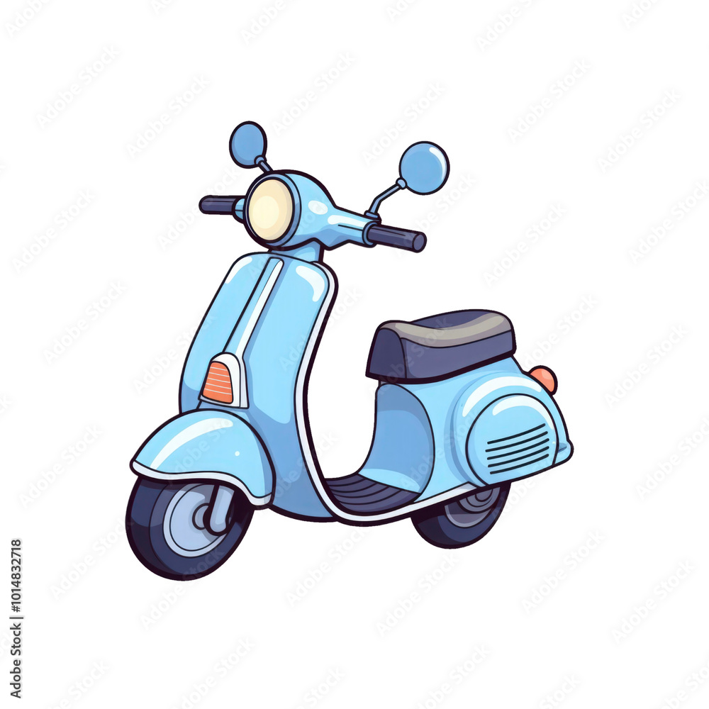 Blue scooter with a black seat on a white background. Suitable for travel, transportation, urban lifestyle, and eco friendly concepts in design projects. Generative AI Blue scooter with a black seat on a white background. Suitable for travel, transportation, urban lifestyle, and eco friendly concepts in design projects. Generative AI