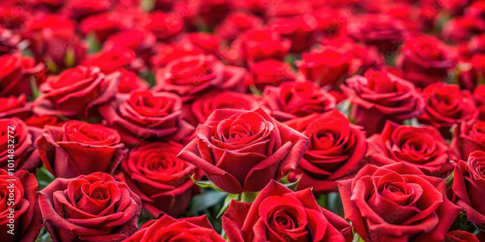 Obraz premium Sea of red roses in full bloom, creating a vibrant and romantic floral background, red, roses, flowers, bloom, petals, garden