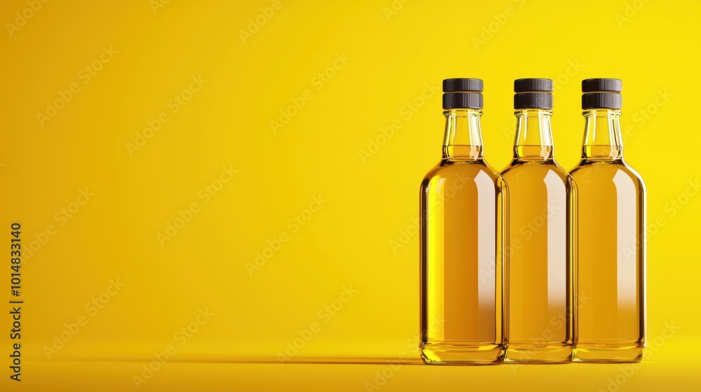 Trio of Transparent Bottles with Yellow Liquid Trio of Transparent Bottles with Yellow Liquid