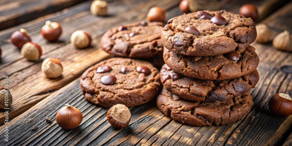 Delicious Bjorg organic chocolate hazelnut cookies on a wooden table , organic, chocolate, hazelnut, cookies, Bjorg, bio, natural Delicious Bjorg organic chocolate hazelnut cookies on a wooden table , organic, chocolate, hazelnut, cookies, Bjorg, bio, natural