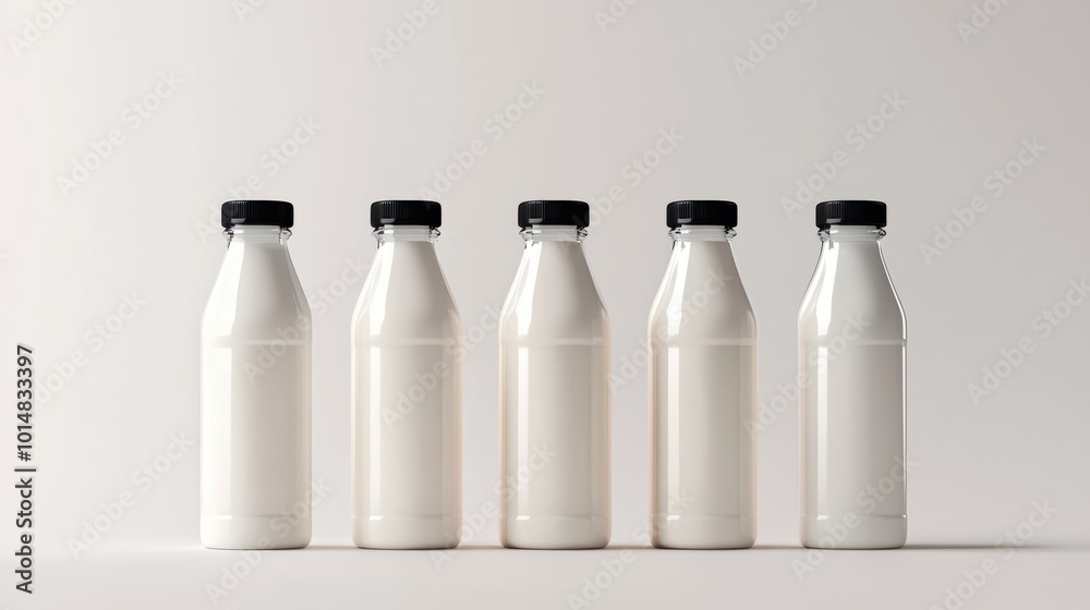 Dairy Bottles in Plastic and Glass Arrangement Dairy Bottles in Plastic and Glass Arrangement