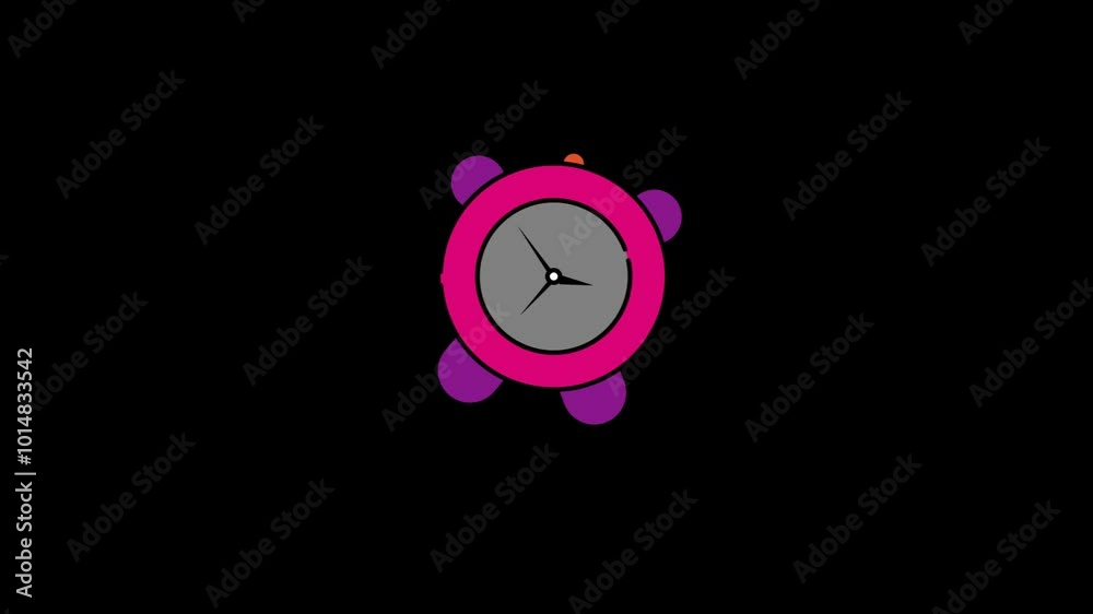style ringing alarm clock.line drawing cartoon of a alarm clock animation with black color background. style ringing alarm clock.line drawing cartoon of a alarm clock animation with black color background.