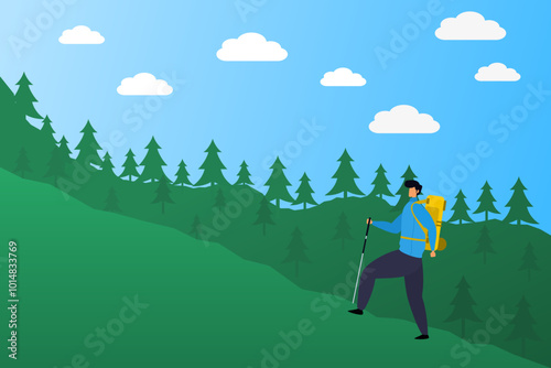 tropical forest mountain climber flat design illustration