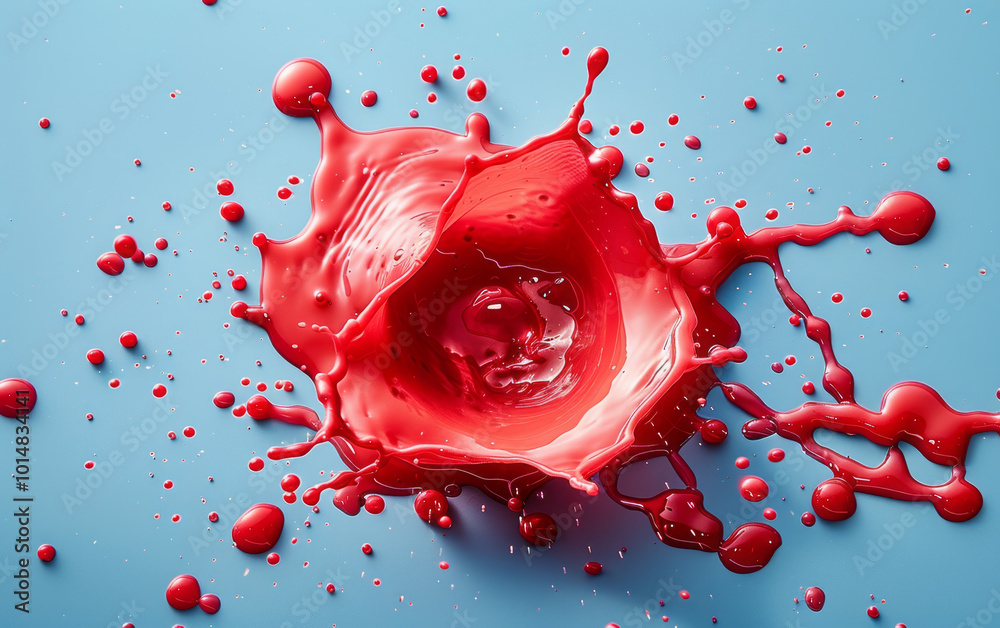 A splash of red liquid on a blue background A splash of red liquid on a blue background