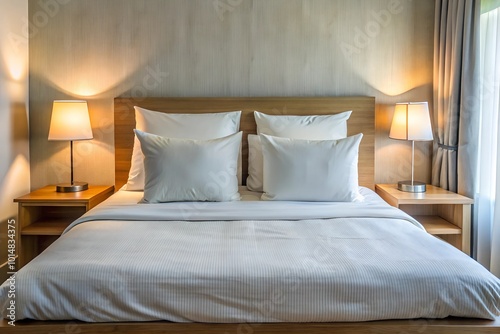 A bed with two pillows and a white sheet