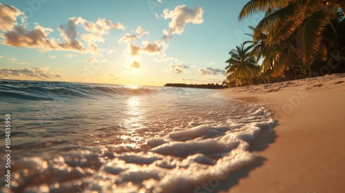 Fototapeta Naklejka Na Ścianę i Meble -  Vibrant Caribbean Beach Scene at Sunset