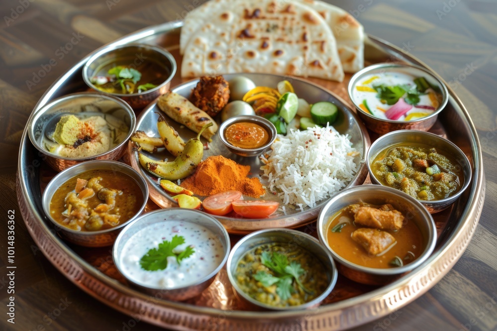 A metal plate filled with various food options A metal plate filled with various food options