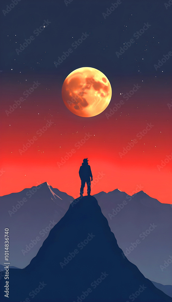 A Man Standing on a Mountain Peak and looking at the others Planet A Man Standing on a Mountain Peak and looking at the others Planet