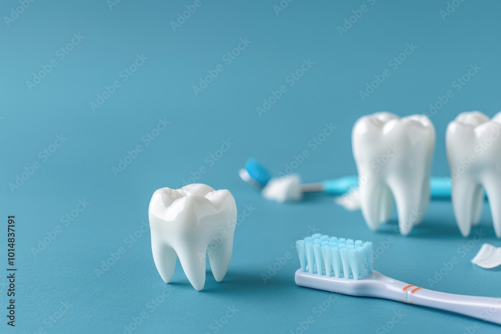 A close-up shot of a toothbrush and toothpaste on a blue surface