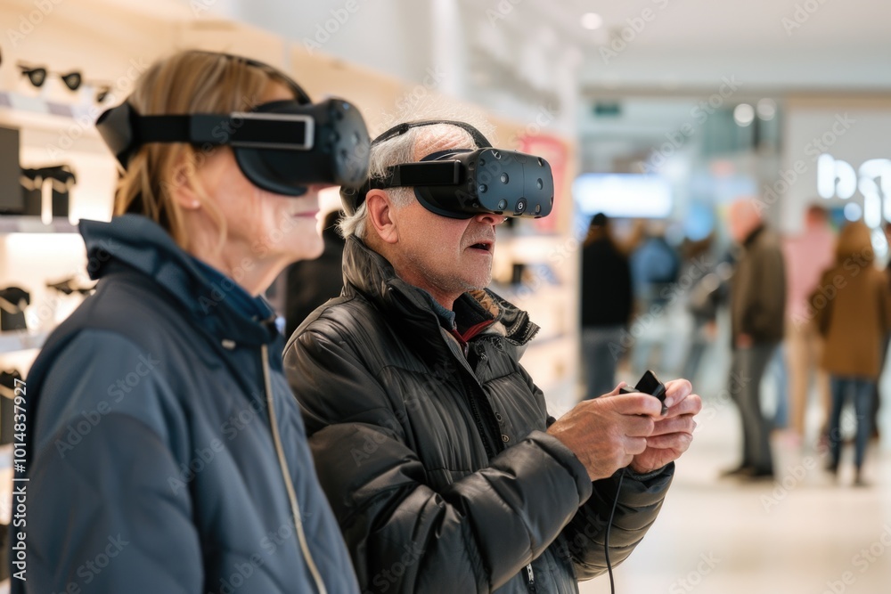 Couple enjoying VR experience together Couple enjoying VR experience together