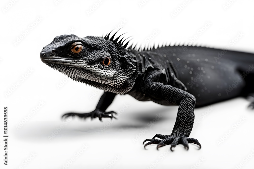 Obraz premium Black dragon lizard on white background, AI Generated