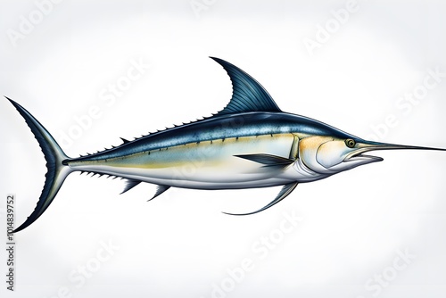 Black marlin fish on white background, Ai generated photo