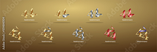 Luxury Logo 44th, 44th Elegant years happy anniversary, Creative design template for celebration, birthday, greeting and invitation. Gold color