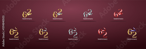 Luxury Logo 62th, 62th Elegant years happy anniversary, Creative design template for celebration, birthday, greeting and invitation. Gold color