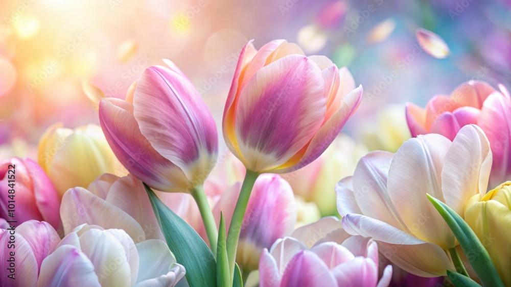 Fototapeta premium Tulip petals in soft pastel colors of delicate and vibrant spring flowers, tulips, petals, pastel, colors, vibrant, spring