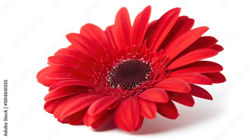 A striking red flower stands out vividly against a pristine white background, capturing attention with its vibrant color and delicate petals. The simplicity of the composition emphasizes the beauty A striking red flower stands out vividly against a pristine white background, capturing attention with its vibrant color and delicate petals. The simplicity of the composition emphasizes the beauty
