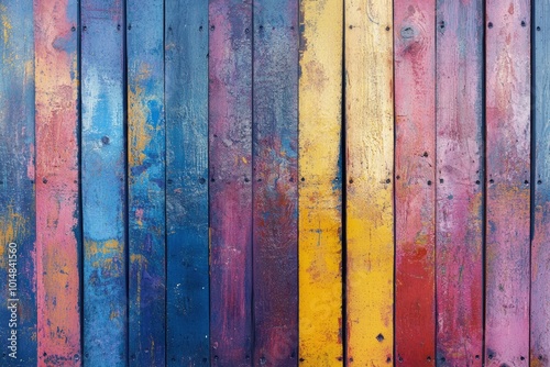 Multicolored painted wood fence texture, modern interior boards color surface plank colorful background. - generative ai