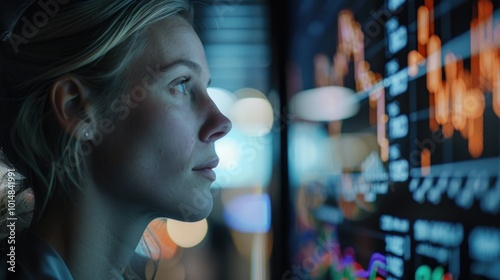 A person viewing financial data on a screen photo