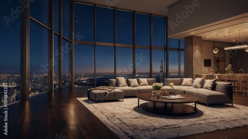 Generative AI illustration of luxury penthouse at night