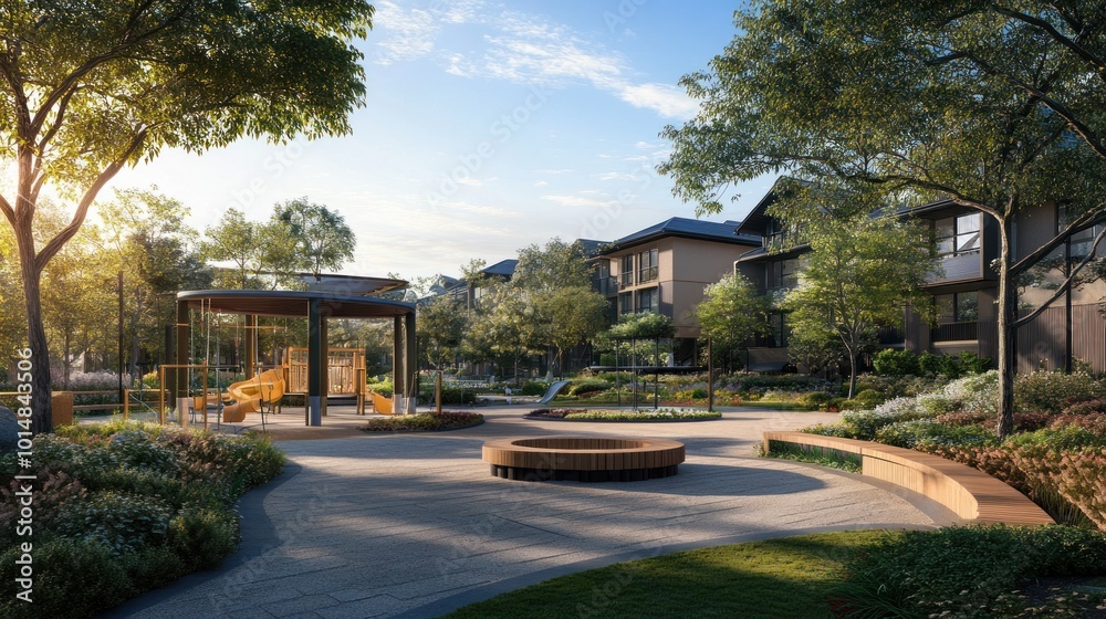Modern Residential Complex with a Play Area and Green Space Modern Residential Complex with a Play Area and Green Space