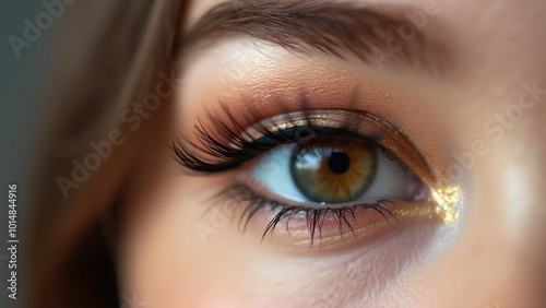 a close-up of a woman's eye with a cinematic look.