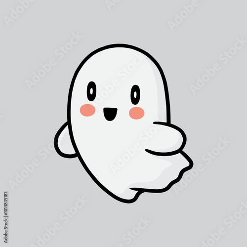 A cheerful cartoon ghost character with a smiling face