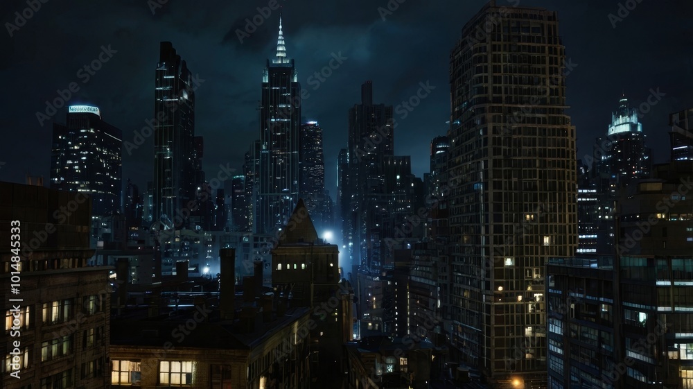 Somber dystopian gotham city at night Somber dystopian gotham city at night