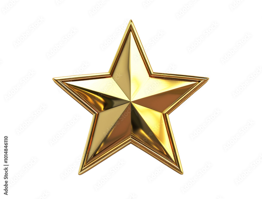 Shiny Golden Star Icon with Polished Facets and Reflections