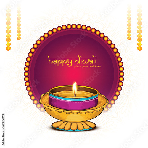 Indian style happy diwali card shiny background