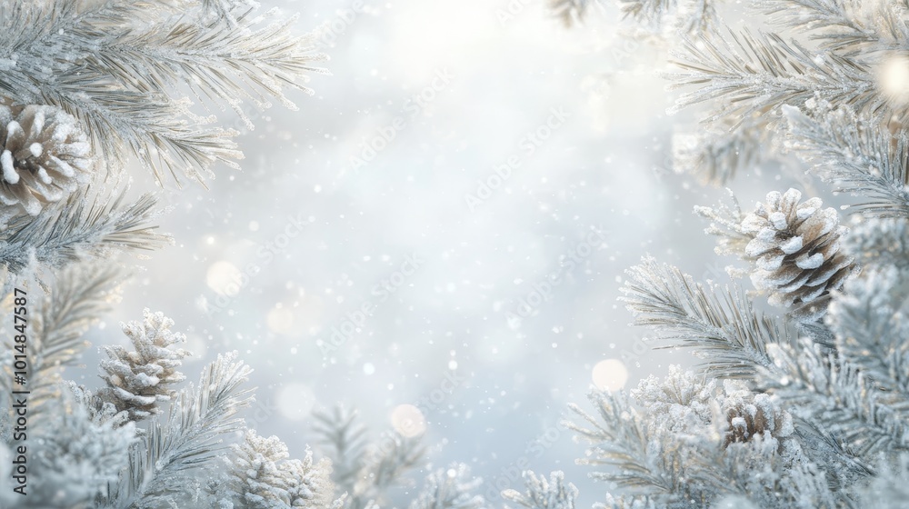 A serene winter scene featuring frosted pine branches and falling snowflakes, evoking a peaceful holiday atmosphere. A serene winter scene featuring frosted pine branches and falling snowflakes, evoking a peaceful holiday atmosphere.