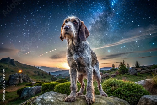 Night Photography of Griffon Bleu de Gascogne in Galicia, Spain – A Canine Adventure Under the Stars photo