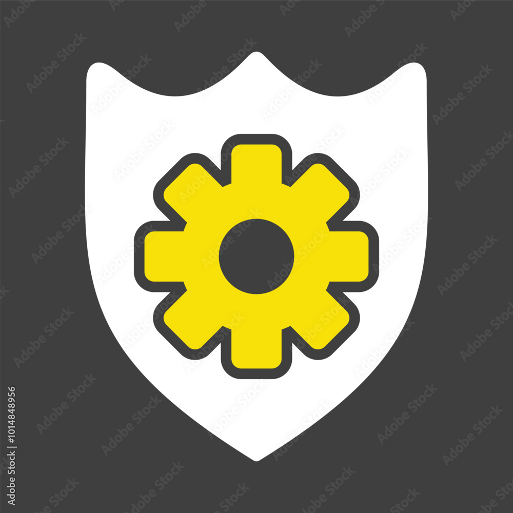 Shield with gear icon. Shield protection symbol Shield with gear icon. Shield protection symbol
