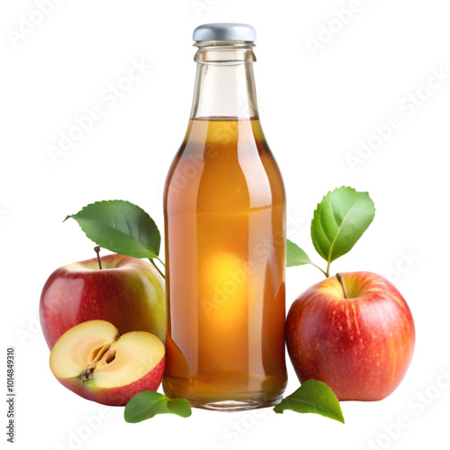 Front view bottle apple cider vinegar on transparent background