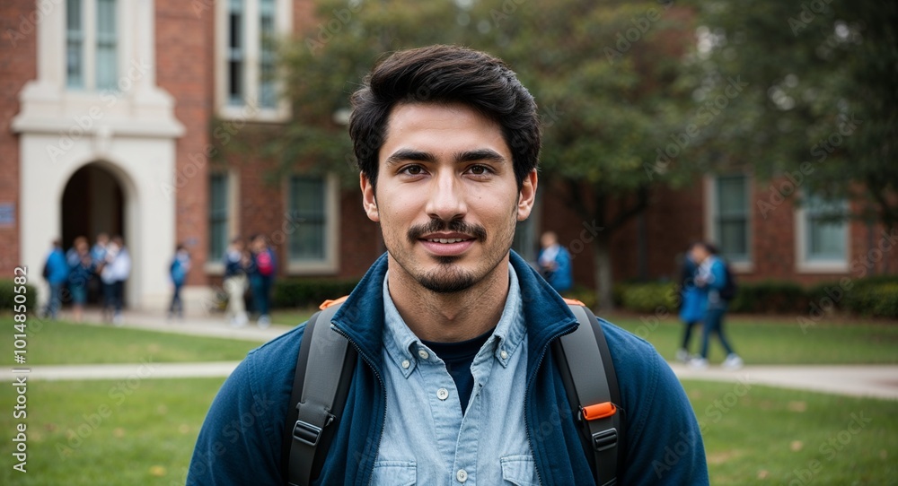 Argentinian guy university college student portrait on school campus background Argentinian guy university college student portrait on school campus background