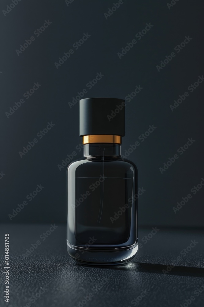 A bottle of perfume sits on a table, ready for use A bottle of perfume sits on a table, ready for use