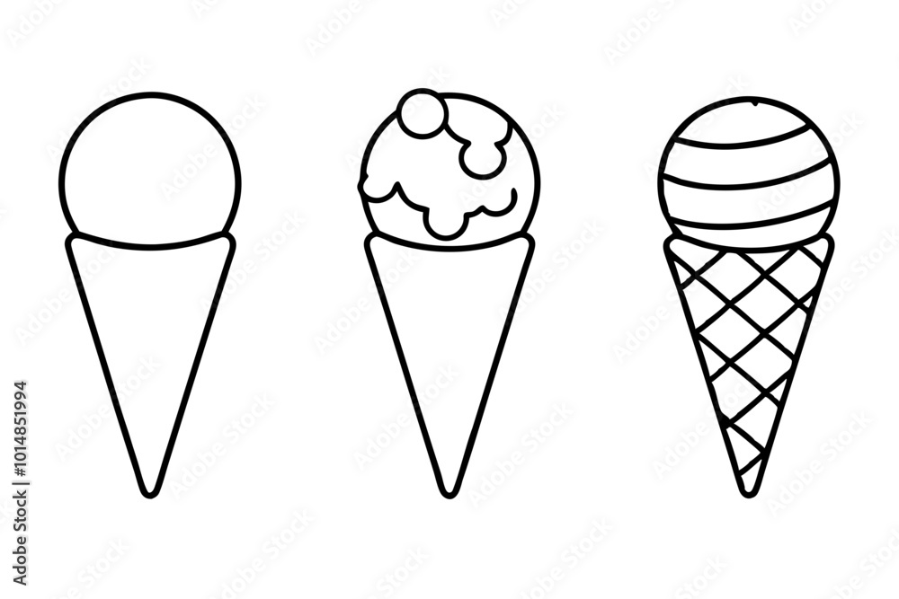 Ice cream cone icon set, Ice cream outline vector illustration Ice cream cone icon set, Ice cream outline vector illustration