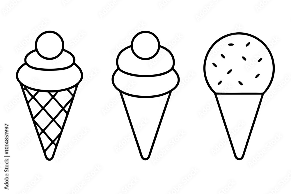 Ice cream cone icon set, Ice cream outline vector illustration Ice cream cone icon set, Ice cream outline vector illustration