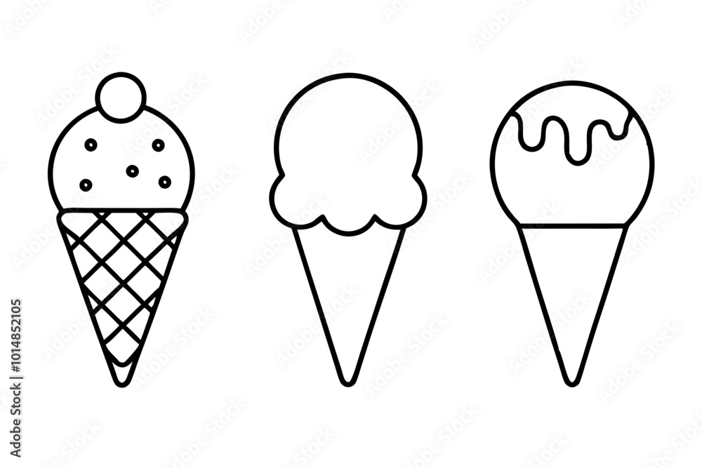Ice cream cone icon set, Ice cream outline vector illustration Ice cream cone icon set, Ice cream outline vector illustration