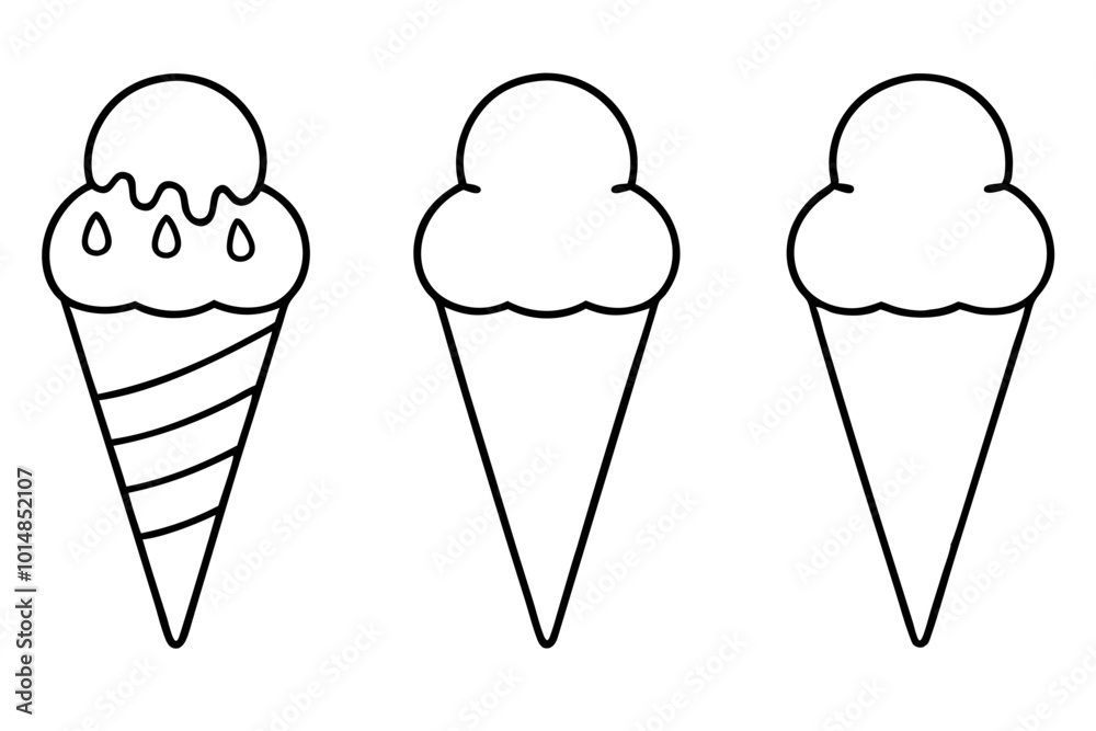 Ice cream cone icon set, Ice cream outline vector illustration Ice cream cone icon set, Ice cream outline vector illustration