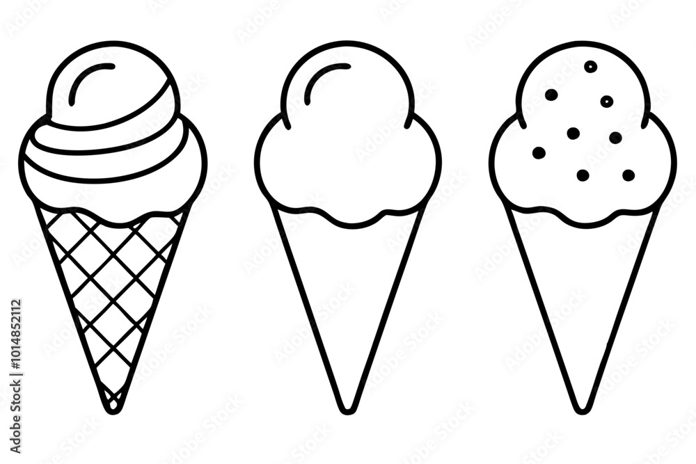 Ice cream cone icon set, Ice cream outline vector illustration Ice cream cone icon set, Ice cream outline vector illustration