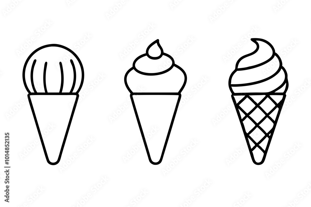 Ice cream cone icon set, Ice cream outline vector illustration