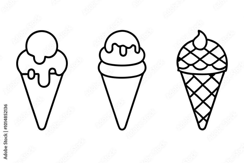 Ice cream cone icon set, Ice cream outline vector illustration Ice cream cone icon set, Ice cream outline vector illustration