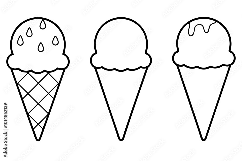 Ice cream cone icon set, Ice cream outline vector illustration Ice cream cone icon set, Ice cream outline vector illustration