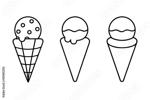 Ice cream cone icon set, Ice cream outline vector illustration