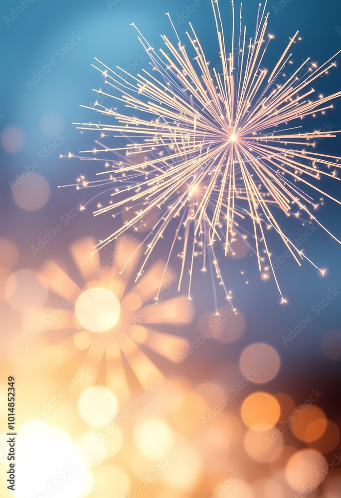 Obraz premium Golden Fireworks with Shimmering Sparks and Dreamy Bokeh in Soft Blue and White Tones