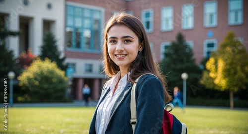 Turkish girl university college student portrait on school campus background