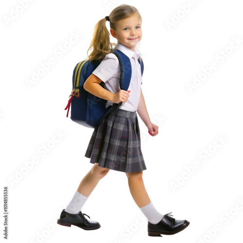 Little girl posing in school s uniform on transparent background photo