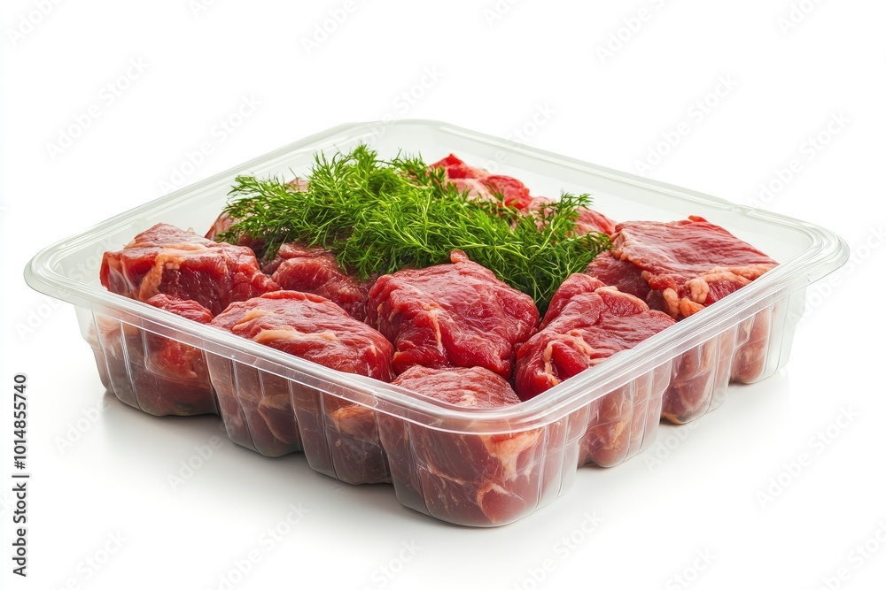 Container with fresh meat, isolated on white - generative ai Container with fresh meat, isolated on white - generative ai