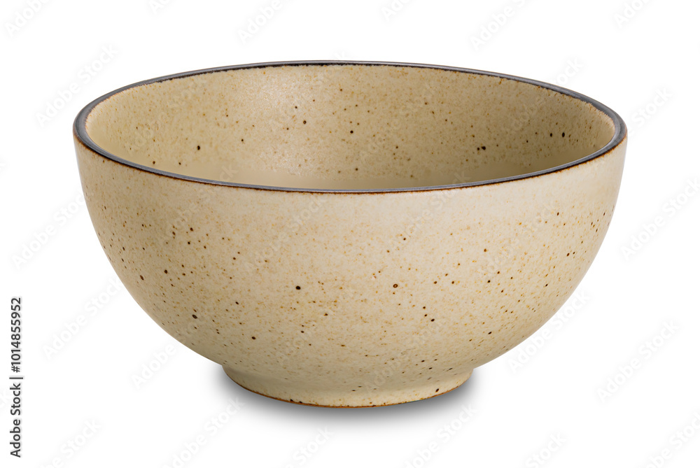 High angle view of single empty brown ceramic bowl isolated on white background with clipping path. High angle view of single empty brown ceramic bowl isolated on white background with clipping path.