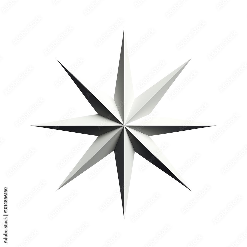Stylized Compass Rose Design with Sharp Points in Black and White Stylized Compass Rose Design with Sharp Points in Black and White